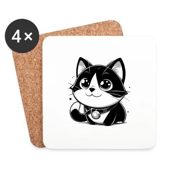 Anime Style Cat - Coasters (set of 4) - white - Front