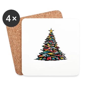Colorful Christmas Tree Decorated Fir - Coasters (set of 4) - white - Front