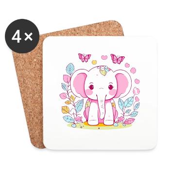 Cute Elephant Baby in Pink - Coasters (set of 4) - white - Front