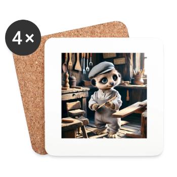 Erdmännchen als Tischler - Untersetzer (4er-Set) - Weiß - Vorne