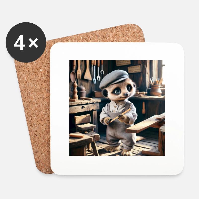 Erdmännchen als Tischler - Untersetzer (4er-Set) - Weiß