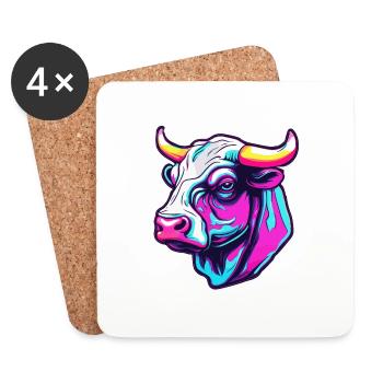 Taureau / Taureau / Animal / Cornes / Tauromachie - Dessous de verre (lot de 4) - blanc - Devant