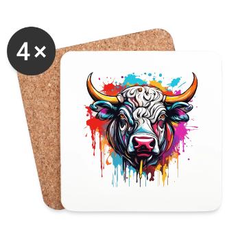 Taureau / Taureau / Animal / Cornes / Tauromachie - Dessous de verre (lot de 4) - blanc - Devant