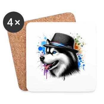 Husky aux yeux bleus - Dessous de verre (lot de 4) - blanc - Devant