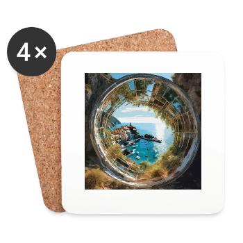 portofino, landschaft,kreis, ring,gold,aquarell - Untersetzer (4er-Set) - Weiß - Vorne
