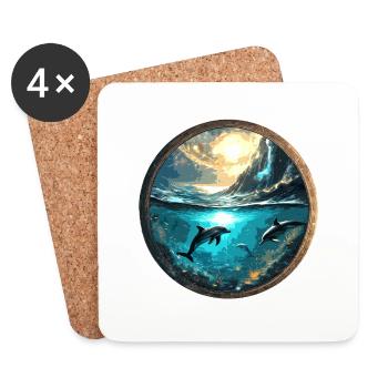 Dolphin,Gold,Water,Sea,Circle,Epic,Reflection - Coasters (set of 4) - white - Front