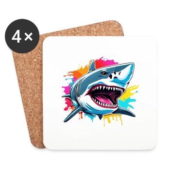 Requin / Faune / Sous-marin / Mer / Océan - Dessous de verre (lot de 4) - blanc - Devant