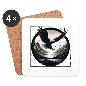 Adler,Landschaft,schwarz-weiß,retro,kreis,Berge - Untersetzer (4er-Set) - Weiß - Vorne