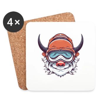 Bulle Stier Flieger Ski - Untersetzer (4er-Set) - Weiß - Vorne