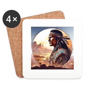 indianer,portrait,landschaft,kreis,seite,aquarell - Untersetzer (4er-Set) - Weiß - Vorne