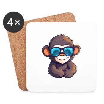 Little cute monkey wearing sunglasses. - Coasters (set of 4) - white - Front