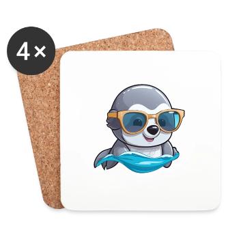 Little cute dolphin wearing sunglasses. - Coasters (set of 4) - white - Front