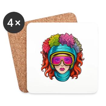 Creazy Ski Frau - Untersetzer (4er-Set) - Weiß - Vorne