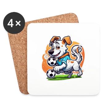 Football Chien / Animal / Football / But / Sports - Dessous de verre (lot de 4) - blanc - Devant