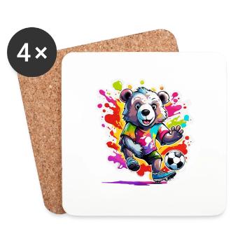 Soccer Bear / Animal / Soccer / Goal / Sports - Coasters (set of 4) - white - Front