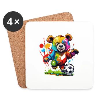 Soccer Bear / Animal / Soccer / Goal / Sports - Coasters (set of 4) - white - Front