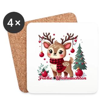 Renne avec décorations de Noël - Joyeux Noël - Dessous de verre (lot de 4) - blanc - Devant