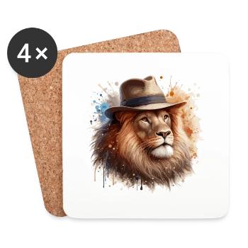 Lion au chapeau : l’élégance majestueuse - Dessous de verre (lot de 4) - blanc - Devant