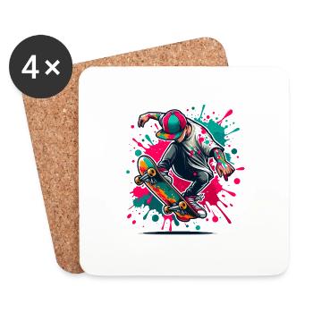 Skateboarder at Ollie: Dynamic Skateboard Ill - Coasters (set of 4) - white - Front