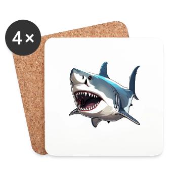 Requin / Faune / Sous-marin / Mer / Océan - Dessous de verre (lot de 4) - blanc - Devant
