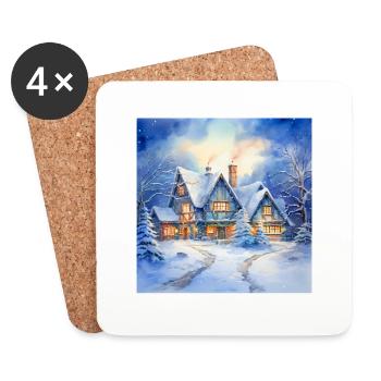 Maison enneigée - Dessous de verre (lot de 4) - blanc - Devant