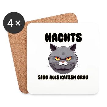 Katze - Nachts sind alle Katzen grau - Untersetzer (4er-Set) - Weiß - Vorne
