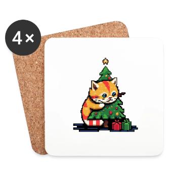 Chat de Noël - Dessous de verre (lot de 4) - blanc - Devant