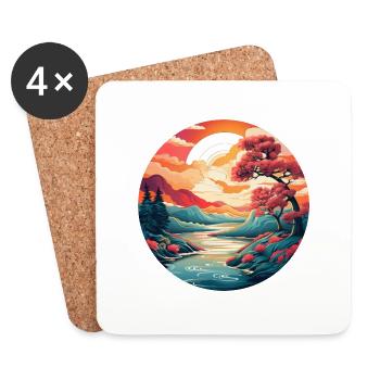 Paysage du Japon - Dessous de verre (lot de 4) - blanc - Devant