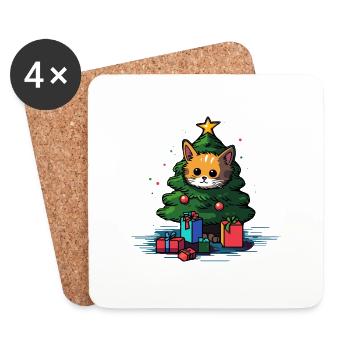 Chat de Noël - Dessous de verre (lot de 4) - blanc - Devant