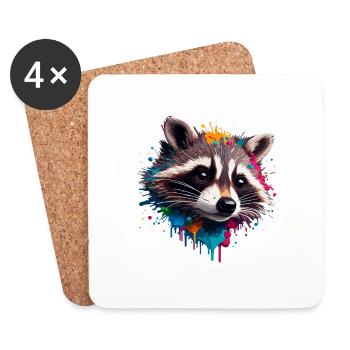 Raccoon / Animal / Zoo / Wild / Cute / Predator - Coasters (set of 4) - white - Front