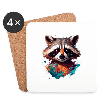 Waschbär / Tier / Zoo / Wild / niedlich / Räuber - Untersetzer (4er-Set) - Weiß - Vorne