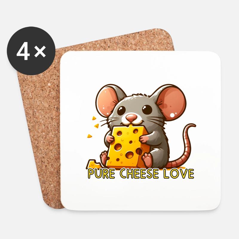 Pure Cheese Love - Maus mit Käse - Untersetzer (4er-Set) - Weiß