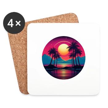 Vintage coucher de soleil graphique des années 70 Retrowave Synthwave - Dessous de verre (lot de 4) - blanc - Devant