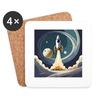 Bring mich zum Mond Vintage Space Rocket Start - Untersetzer (4er-Set) - Weiß - Vorne