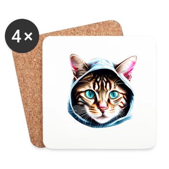 Chat, Animal de compagnie, Chat domestique, Chaton, Propriétaire de chat - Dessous de verre (lot de 4) - blanc - Devant