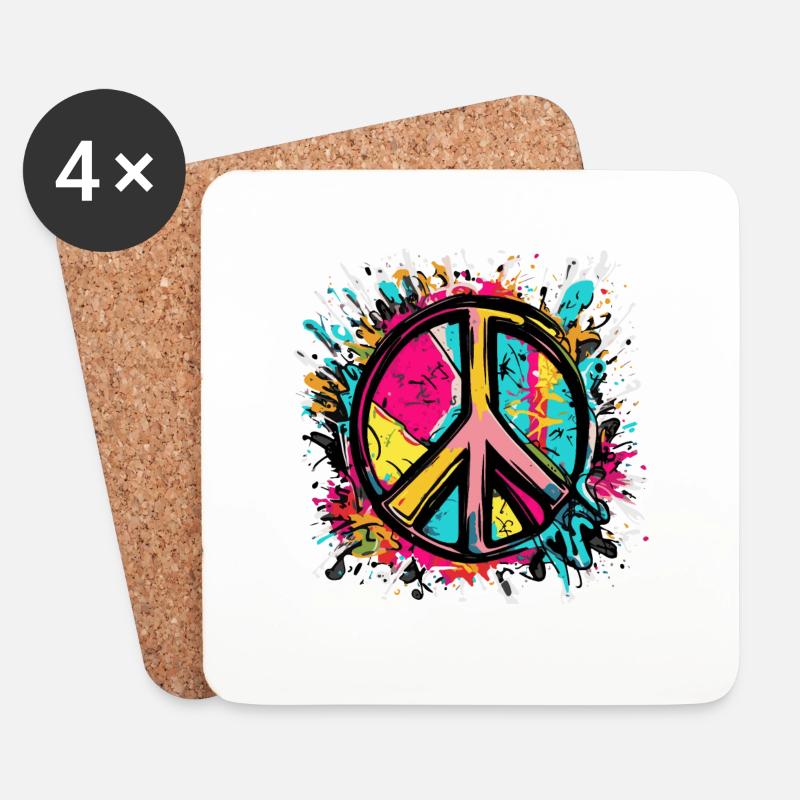 Buntes Peace Zeichen Frieden - Untersetzer (4er-Set) - Weiß
