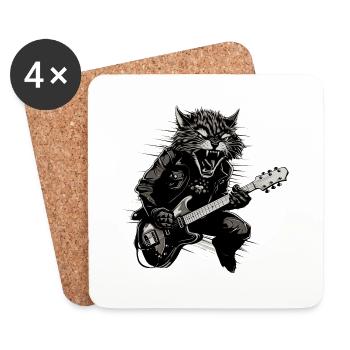 Pets, Cute, Cat, Animal, Cat, Funny Music, Guitar - Coasters (set of 4) - white - Front