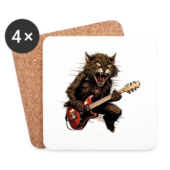 Pets, Cute, Cat, Animal, Cat, Funny Music, Guitar - Coasters (set of 4) - white - Front