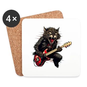 Pets, Cute, Cat, Animal, Cat, Funny Music, Guitar - Coasters (set of 4) - white - Front