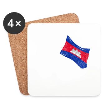 Cambodia Temple Khmer Vintage Flag I Gift - Coasters (set of 4) - white - Front