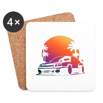 schönes Auto Sonnenuntergang im Hintergrund - Untersetzer (4er-Set) - Weiß - Vorne