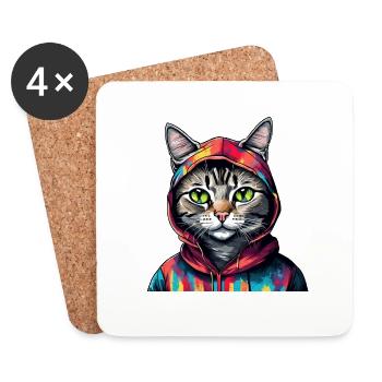 Cool Colorful Graffiti Cat avec Sweat à Capuche - Dessous de verre (lot de 4) - blanc - Devant