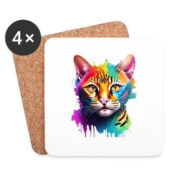 Katze Haustier Kätzchen Hauskatze Kater - Untersetzer (4er-Set) - Weiß - Vorne