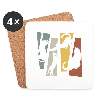 Chat rétro vintage - Dessous de verre (lot de 4) - blanc - Devant