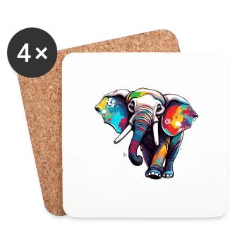 Elephant / Animal / Safari / Zoo / Africa / Comic - Coasters (set of 4) - white - Front