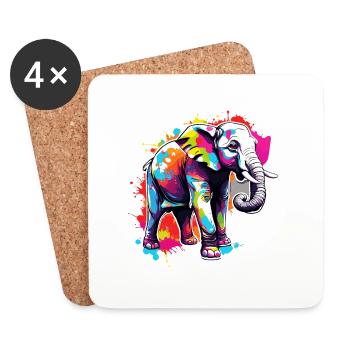 Elephant / Animal / Safari / Zoo / Africa / Comic - Coasters (set of 4) - white - Front