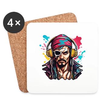 Pirate / Ahoy / Anchor / Captain / Skull / Rum - Coasters (set of 4) - white - Front