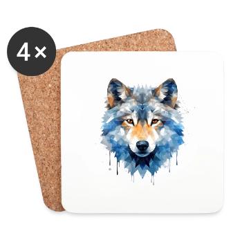 Geometrischer Wolf - Untersetzer (4er-Set) - Weiß - Vorne