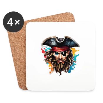 Pirate / Ahoy / Ancre / Capitaine / Crâne / Rhum - Dessous de verre (lot de 4) - blanc - Devant