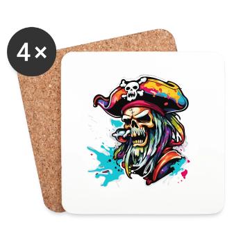 Pirate / Ahoy / Anchor / Captain / Skull / Rum - Coasters (set of 4) - white - Front